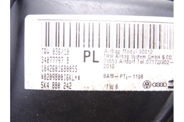 Airbag lateral derecho, Volkswagen Golf Vi (5K1)(10.2008) Advance 2010, 5K4880242