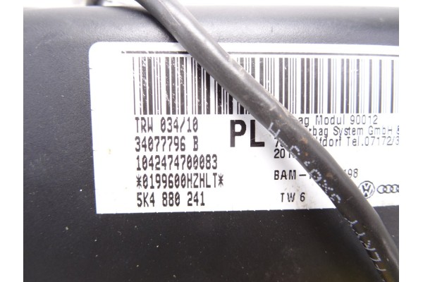 Airbag lateral izquierdo, Volkswagen Golf Vi (5K1)(10.2008) Advance 2010, 5K4880241