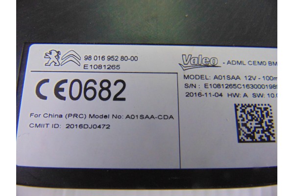 Módulo electrónico, Peugeot 508 Sw Active 2017, 9801695280