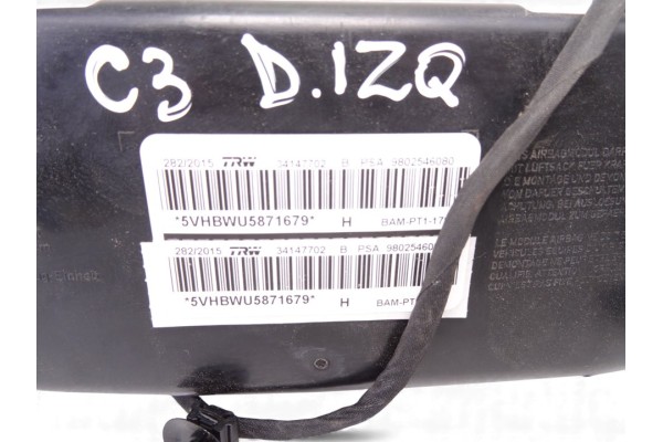 Airbag lateral izquierdo, Citroen C3 Live Edition 2016, 9802546080