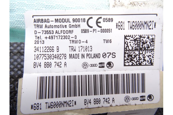 Airbag cortina delantero derecho, Audi A3 Sportback (8VA) Ambiente 2013, 8V4880742A