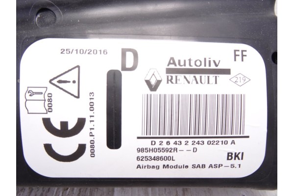 Airbag lateral derecho, Renault Captur I Adventure 2016, 985H05592R