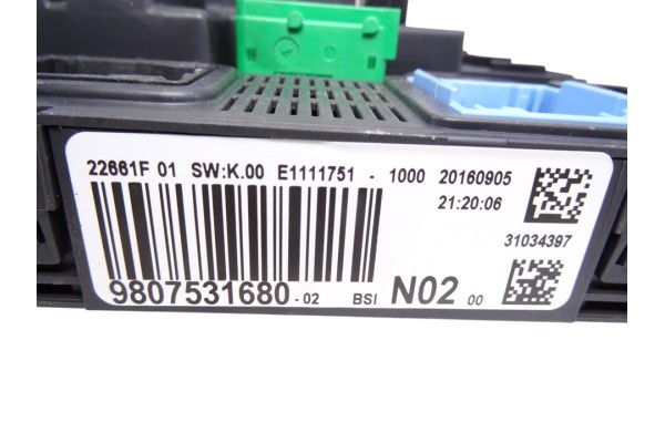 Caja reles / fusibles, Peugeot 208 Style 2016, 9807531680