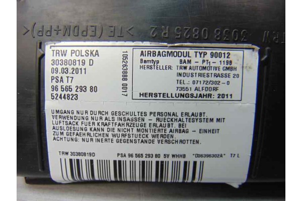Airbag lateral derecho, Peugeot 308 Confort, 9656529380