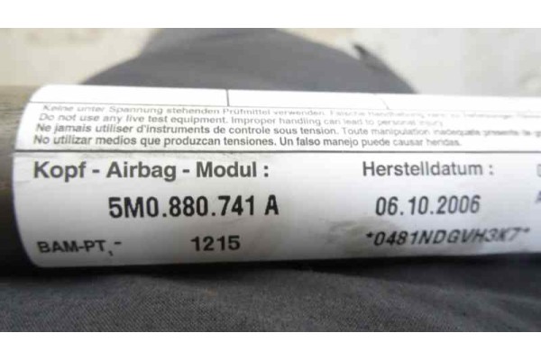 Airbag cortina delantero izquierdo, Volkswagen Golf Plus V (5M1) Highline 2006, 5M0880741A