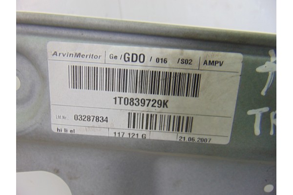 Elevalunas trasero izquierdo, Volkswagen Touran (1T2) Advance 2007