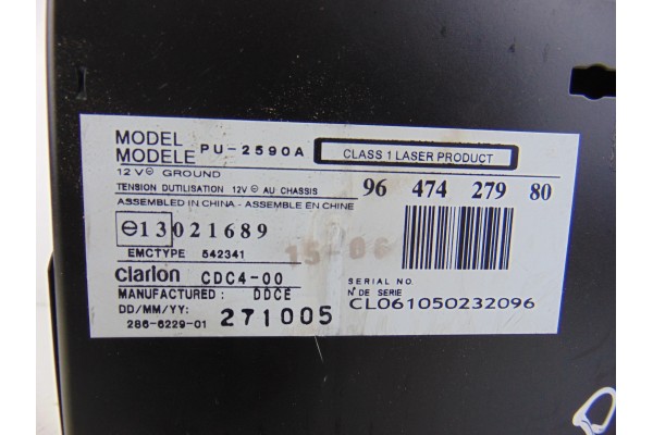 Sistema audio / radio cd, Peugeot 407 Coupé Pack 2006, 9647427980