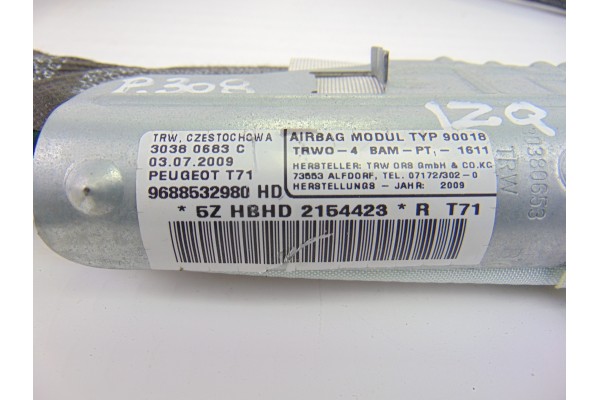 Airbag cortina delantero izquierdo, Peugeot 308 Premium 2009, 9688532980