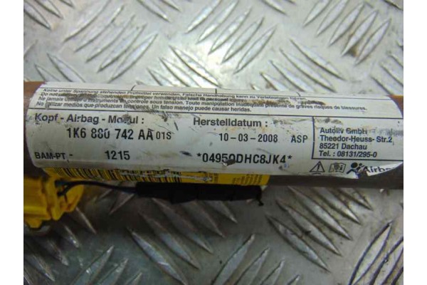 Airbag cortina delantero derecho, Volkswagen Golf V (1K1)(10.2003) Highline, 1K6880742AA