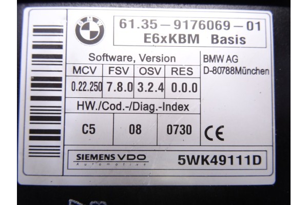 Módulo electrónico, Bmw Serie 5 Berlina (E60) 530d 2009, 9176069