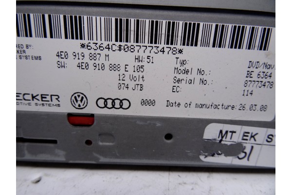 Sistema navegacion gps, Audi A6 Allroad Quattro (4FH) 2.7 TDI Quattro 2008, 4E0919887M