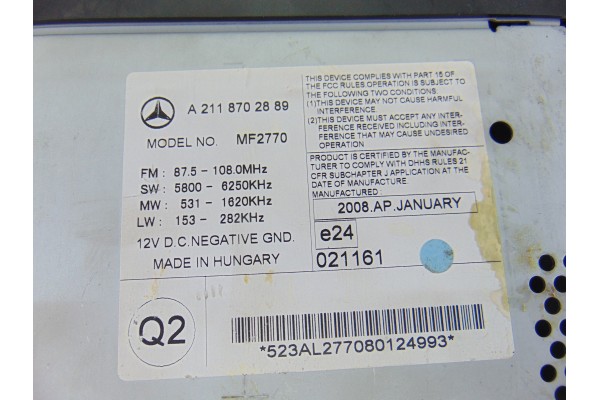 Sistema audio / radio cd, Mercedes-benz Clase e (Bm 211) Berlina E 220 Cdi (211.008) 2006, A2118702889