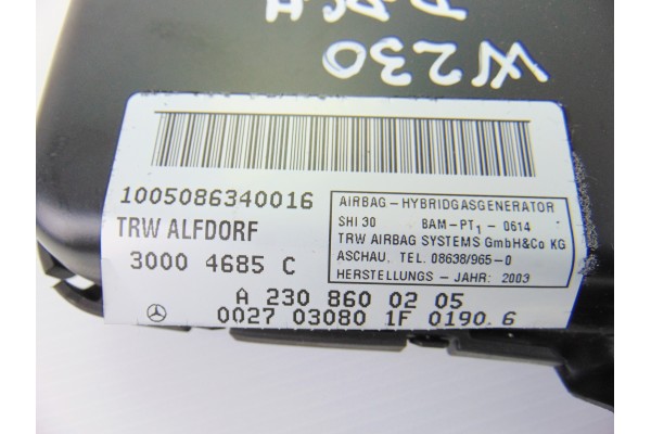 Airbag lateral delantero derecho, Mercedes-benz Sl (Bm 230) Roadster 500 (230.475) 2003, A2308600205