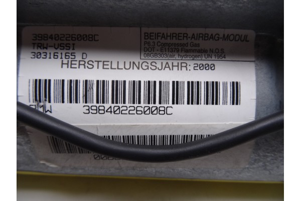 Airbag delantero derecho, Bmw Serie X5 (E53) 3.0i 2000, 30316165D
