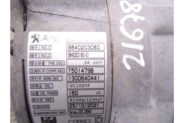 Compresor aire acondicionado, Peugeot 508 Allure Pack 2022, 9840203080