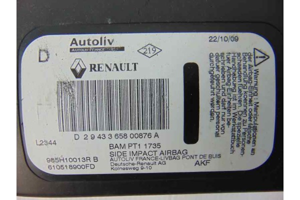 Airbag lateral derecho, Renault Scenic Iii (Jz) Emotion 2009, 985H10013R