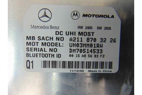 Centralita confort, Mercedes-benz Clase e (Bm 211) Berlina E 220 Cdi (211.006) 2006, A2118703226