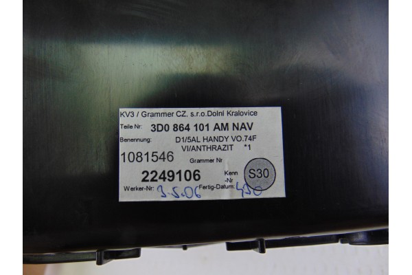 3D0864101 APOYABRAZOS CENTRAL VOLKSWAGEN PHAETON (3D3/3D7) TDI V6 4Motion (5 asientos) 2007 3D0864101 198559 VOLKSWAGEN - 4