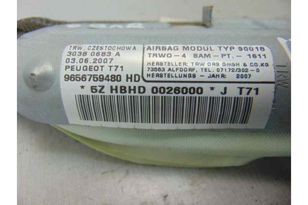 Airbag cortina delantero izquierdo, Peugeot 308 Sport 2007, 9656759480