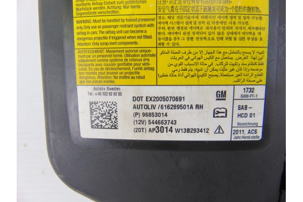 Airbag lateral derecho, Chevrolet Aveo Hatchback Lt 2012, 96853014