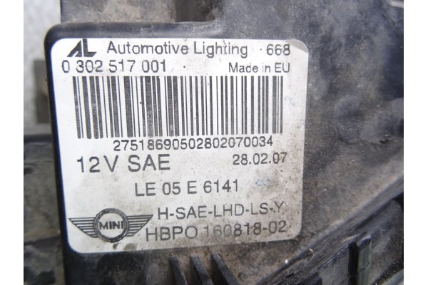 Faro izquierdo, Mini Mini (R56) Cooper S 2007, 0302517001