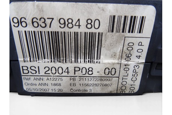 Caja reles / fusibles, Peugeot 207 Xs 2008, 9663798480