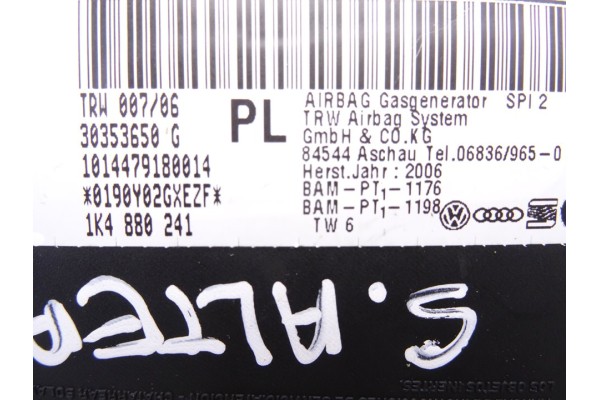 1K4880241 AIRBAG LATERAL IZQUIERDO SEAT TOLEDO (5P2) Sport-up 2006 1K4880241 213071 SEAT - 2