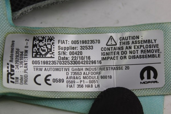 Airbag cortina delantero izquierdo, Fiat Ii Tipo (356) Berlina Easy 2016, 00519823570