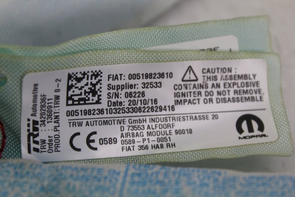 Airbag cortina delantero derecho, Fiat Ii Tipo (356) Berlina Easy 2016, 00519823610