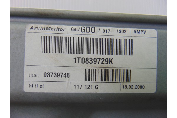 Elevalunas trasero izquierdo, Volkswagen Touran (1T2) Advance 2008
