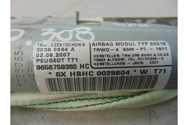 Airbag cortina delantero derecho, Peugeot 308 Sport 2007, 9656759380