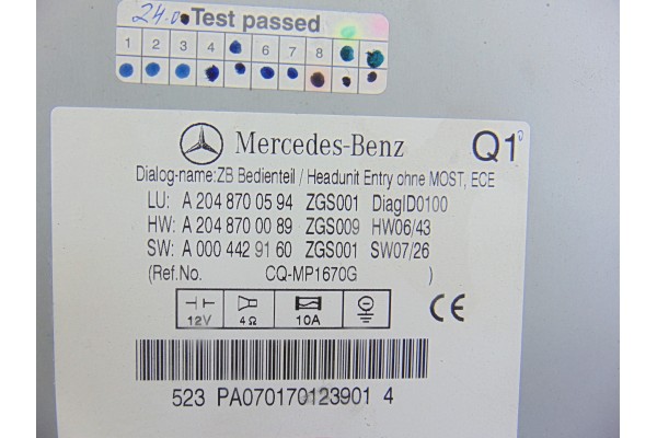 Sistema navegacion gps, Mercedes-benz Clase C (Bm 204) Berlina C 180 Kompressor (204.046) 2008, A2048700594