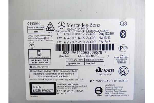 Sistema audio / radio cd, Mercedes-benz Clase a (Bm 176) A 180 CDI BlueEfficiency (176.012) 2014, A2469009412