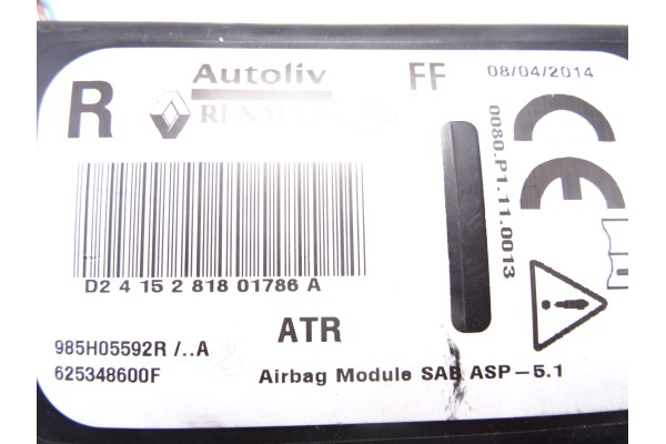 985H05592R AIRBAG LATERAL DERECHO RENAULT CLIO IV Dynamique 2014 985H05592R 208476 RENAULT - 2