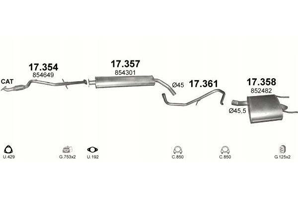 Silencers set pipe Opel Insignia capacity 1 6 1 8 covers Catalog number of the part 17 357 17 358 17 361