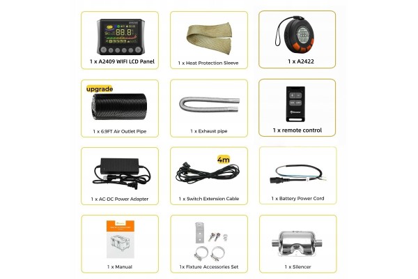 Calefactor diésel 8KW 12/24V con WIFI, Bluetooth y termostato inalám