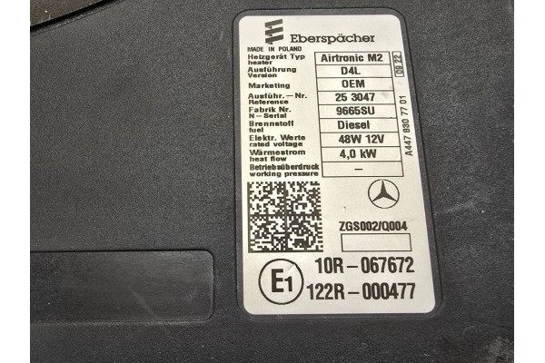 Mercedes Benz V W447 WEBASTO AIRTRONIC HEATER A4478807701 B Catalog number of the original ZGS0020004