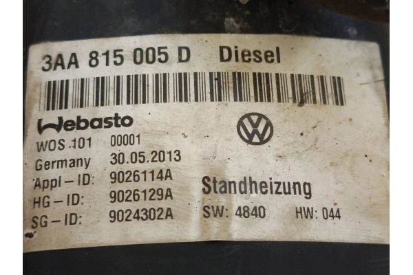 2013 Volkswagen PASSAT B7 Parking heater Webasto 3AA815005D Quality of parts according to GVO O original with manufacturer s log