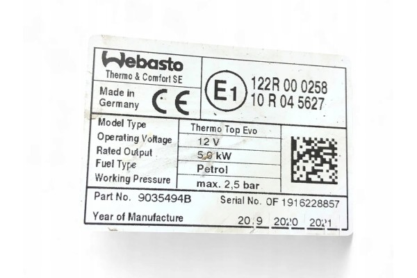 WEBASTO CITROEN C5 III RD_ 9014138A 30076958 2010 Customs tariff code 87089997