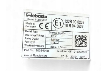 WEBASTO CITROEN C5 III RD_ 9014138A 30076958 2010 Customs tariff code 87089997