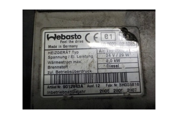 RENAULT PREMIUM DXI WEBASTO Part manufacturer Webasto
