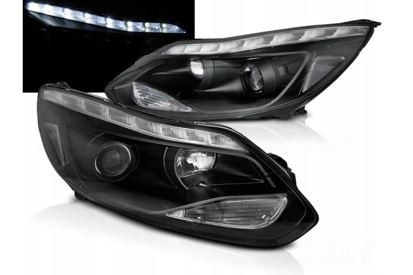 FRONT LAMP FORD FOCUS 3 III MK3 11 14 LED BLACK MOTORS REG FREEBIE