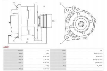 Alternator AS PL A0257 Car type 4x4 SUV cargo vans passenger cars