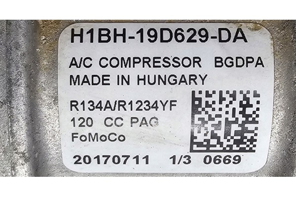 NEW ORG COMPRESSOR AIR CONDITIONING COMPRESSOR ECOSPORT FIESTA MK8 TRANSIT 1 0 Catalog number of the part H1BH 19D629 DA FORD OE