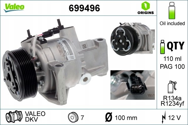 Compressor air conditioning VALEO 699496 Catalog number of substitutes ACAUTO AC 01ZX124 ACAUTO AC 03XX13 ACAUTO AC 04ZX33 AUTOC