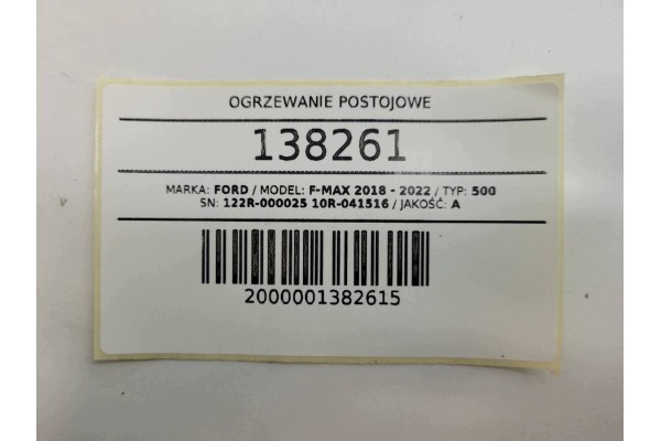 PARKING HEATER WEBASTO AIRTRONIC FORD F MAX 122R 000025 10R 041516 Version European