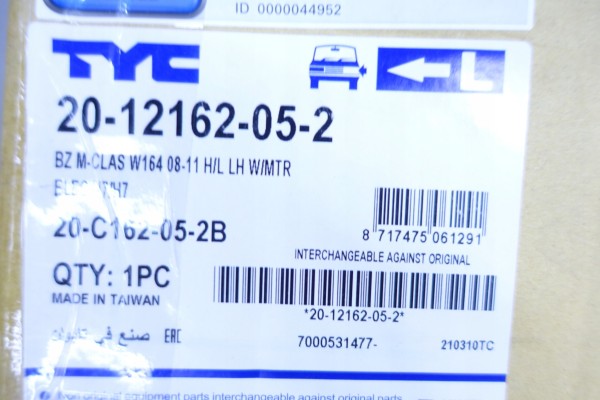 TYC 20 12162 05 2 Headlight Mercedes Benz CLASS M LEFT Catalog number of substitutes ABAKUS 440 1176LMLD EM ALKAR 2755703 DIEDER