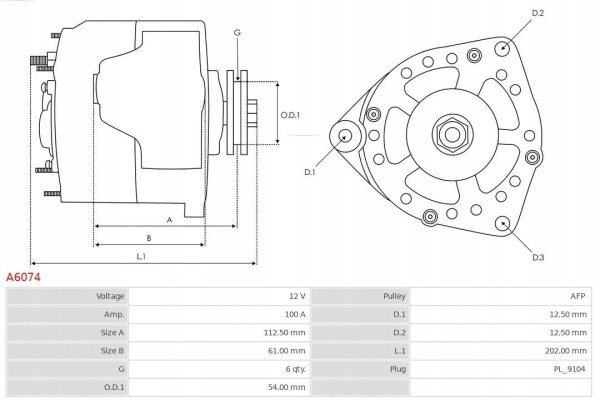 AS PL A6074 ALTERNATOR ALFA 159 1 9JTDM 07 Version European