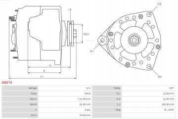 AS PL A6074 ALTERNATOR ALFA 159 1 9JTDM 07 Version European
