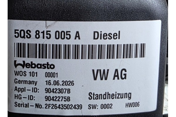 Calefactor Estacionario VW Tiguan Iii - Diésel 5QS815005A nuevo 5